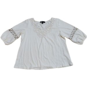 Edge‎ by Jen Rade Womens Ivory Blouse Lace Crochet Pointelle Knit Size 1X